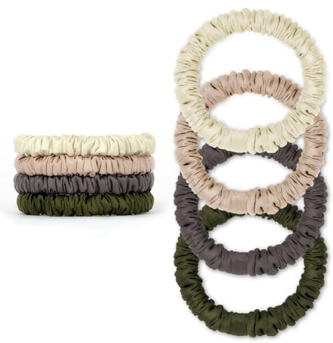 APXEL 4 Stück Scrunchies Haargummis Damen, 100% Maulbeerseide Seiden Haargummi Anti Frizz & Haarbruch Scrunchies Pferdeschwanzhalter zum Schlafen Haarschmuck Haarbänder für Madchen