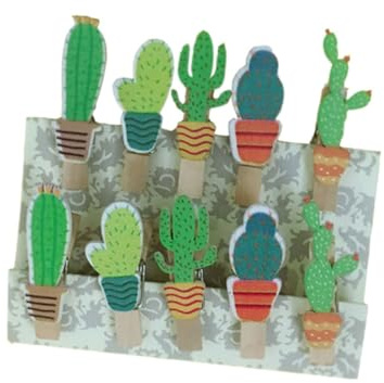 BUTIFULSIC 10 Pezzi Mollette di Legno Grandi a Forma di Cactus per Appendere Foto e Opere d'Arte, Resistente e Robusta per Decorazioni Creative