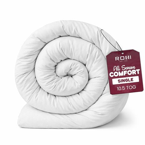 Rohi Anti Allergy Single Duvet 10.5 Tog – All Season Duvets – Soft & Breathable Luxurious Hollowfibre Quilt with Corvin Cover – Midweight Comforter Single Bed Duvet (All Season)