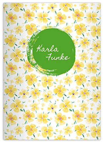 Kartenkaufrausch 8 personalisierte, Glücks bringende Vintage DIN A4 Schulhefte, Rechenhefte mit 4 blättrigen Blumen/Klee in gelb Lineatur 26 (Kariertes Heft)