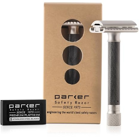 Parker Safety Razor Variant Einstellbare zweiseitige Sicherheits-Rasierer und 5 Premium Blades - (Metallic) Graphit