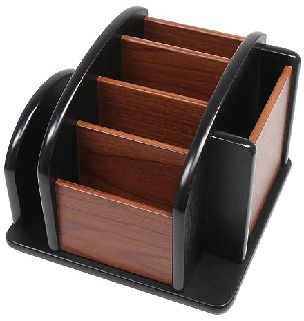 Coideal - Soporte giratorio de madera para lápices, papelería, escritorio, oficina, suministros, con 4 compartimentos, organizador de almacenamiento/soporte giratorio para mando a distancia