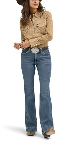 Wrangler Långärmad skjorta i denim med knäppning framtill, Rawhide, S