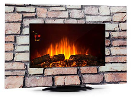 Klarstein Colmar - Elektrischer Kamin, E-Kamin, Elektrokamin, Heizlüfter, Glas, bis 2000 Watt, 7 LED-Farben Hintergrundbeleuchtung, Flammeneffekt, Steindekor, inkl. Fernbedienung, grau