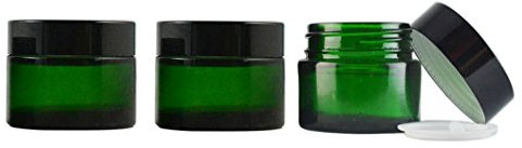 3PCS Empty Green Glass Cream Lotion Jars Bottle Cosmetic Makeup Eye Cream Storage Holder Container with Black Cap and PP Liner DIY Beauty Tool (30G/1oz)