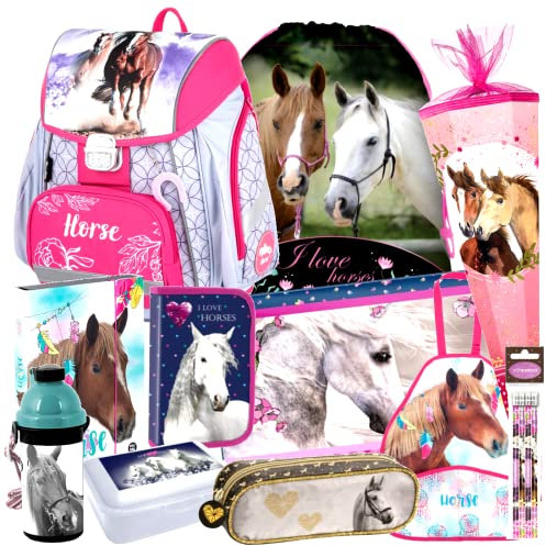Einhorn Unicorn PFERD PONY HORSE 14 Teile Set SCHULRANZEN mit Sticker-von-Kids4shop Schultüte 85 cm RANZEN TASCHE TORNISTER Blau