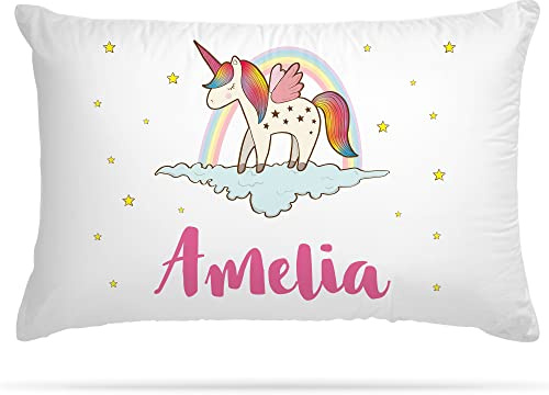 Shopsharks Customised Unicorn Kids Pillow Case Cushion Cover with 5 Colour Option Personalised Gifts for Cute Room Decor - Home Decor & Birthday Decoration for Girls