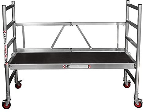 Rollgerüst, Alu Gerüst, 3 m Arbeitshöhe, TÜV/GS geprüft, für Innen und Außen, Aluminium Rollrüstung, DIN EN 1004 & 1298, kompakt, Zimmergerüst, AC STEIGTECHNIK xPress BASIC-SX