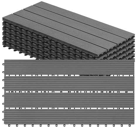 WOLTU WPC Dalle de sol Revêtement Carrelage 30x60cm pour jardin terrasse système plug-in pour fixation, Gris Clair 6 pièce / 1 m²