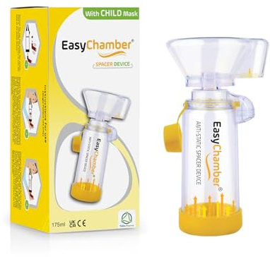 EasyChamber Anti-Static Spacer Device with Child Mask, Inhaler Chamber, use with Metered Dose Inhaler, BPA and Latex Free