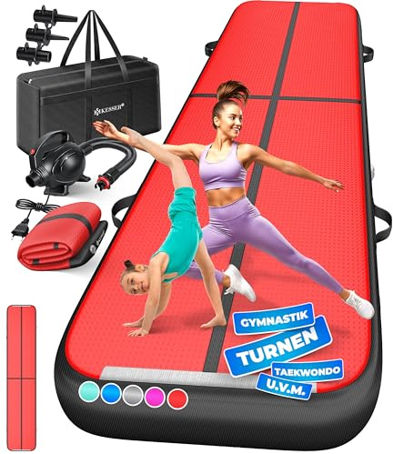 KESSER® Turnmatte Aufblasbar Airtrack 2m/3m/4m/5m/6m Fitness-Matte Gymnastikmatte | inkl. Tragetasche & elektr. Luftpumpe | Yogamatte, Tumbling Matten, Trainingsmatte, Turn- & Fitness