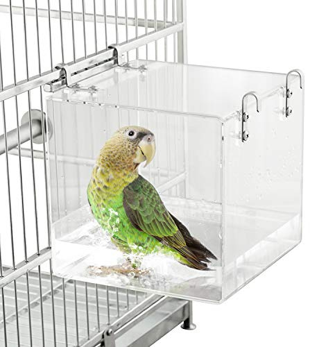 HOSUKKO Vasca da Bagno per Uccelli per Gabbia 16,3 x 16,3 x 16,3 cm, per pappagalli e pappagalli, per Vasca da Bagno, per Piccoli Uccelli e pappagalli con 4 Ganci (Vasca per Uccelli - L)