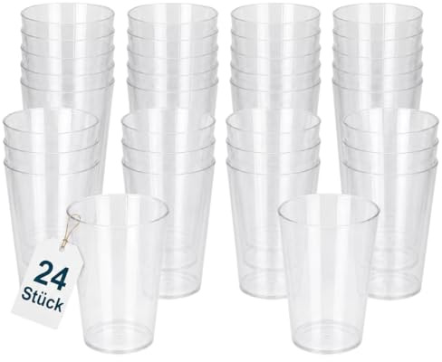 MIJOMA 24 vasos reutilizables de plástico, vasos de plástico, vasos de fiesta, copas de vino, reutilizables, aptos para lavavajillas (vaso de 500 ml, transparente)