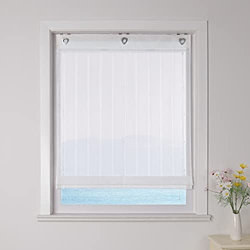 ESLIR Raffrollo ohne Bohren Weiß Raffgardine mit Ösen Transparent Küche Gardinen mit U-Haken Ösenrollo Modern mit Vertikale Streifen Wohnzimmer BxH 60x140cm 1 Stück