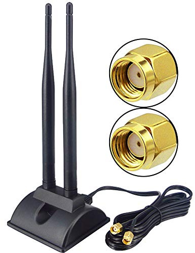 YILIANDUO Antena MIMO WiFi 6dBi RP-SMA Macho 2.4/5.8GHz 2m para Router | Base magnética, cable RG174, baja pérdida, Ideal para routers, tarjetas PCI-E, cámaras IP, repetidores y puntos de acceso.