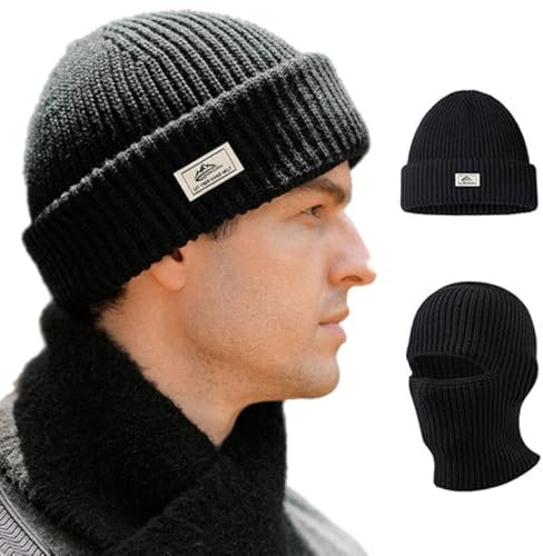 FonVan Mützen für Herren Winter, Warmes Strick Skimützen, Strickmützen, Winter Knit Hut für Männer, Balaclava, Thermische Sturmhaube Gesichtshaube 2 in 1 Mützen, geeignet zum Skifahren, Laufen