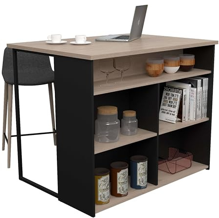 Miroytengo Isla Cocina Buh Mueble Auxiliar Negro y Roble Jackson 109x90x80 cm