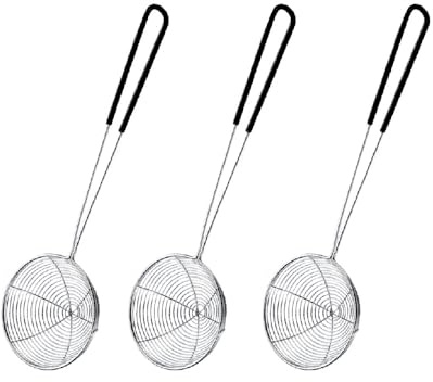 Cuchara coladora de araña de acero inoxidable, 3 cucharas coladoras de alambre de cocina, cucharón colador para cocinar, freír alimentos, pasta (27,5 cm/negro)