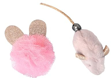 Dingo Le Set de Jouets Glamour pour Chat : Souris avec Clochette et Balle avec Oreilles Pailletées, pour Jouer et Chasser, Jouets Élégants pour Chat en Couleurs Gris, Rose et Or (21181)