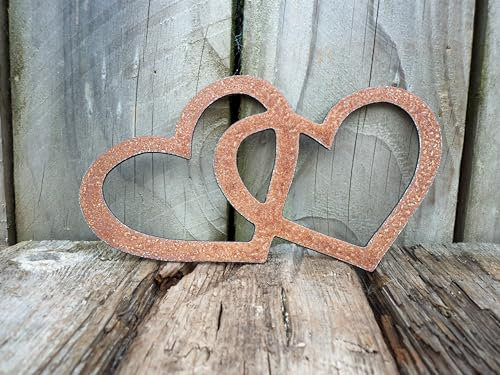 Really Raw Creations Two Rusty Metal Entwined HEARTS Garden Ornament. Rustic Garden Art Decor. Rusted Steel HEART Decoration. Vintage.