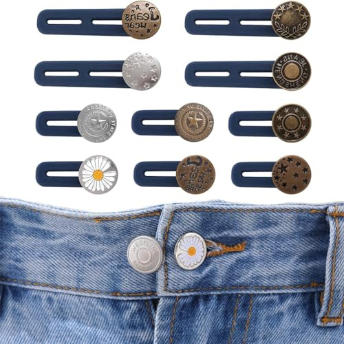10Pcs Botones de Extensión metálicos para Pantalones - Alargadores Elásticos - Ajuste de Cintura sin Costuras - Ideal para Jeans, Camisas y Ropa de Maternidad - Decorativos para Hombres y Mujeres
