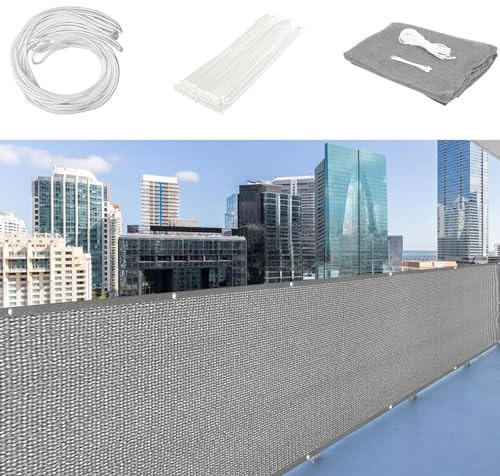 Balcon Privacidad 40 x 350 cm Resistiente Al Viento y Polvo Revestimiento para Balcón con Ojales Cuerda para Balcón Exterior de Jardín Terraza, Gris Claro