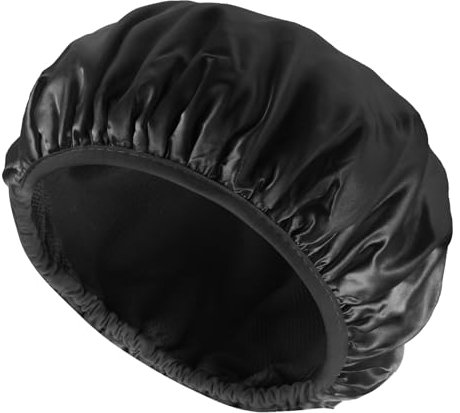 Abeillo Terry Lined Shower Caps for Women Reusable, Triple Layer Large Shower Cap Terry Cloth Lined Waterproof Bath Cap Hair Cap for Long Thick Hair(Black)