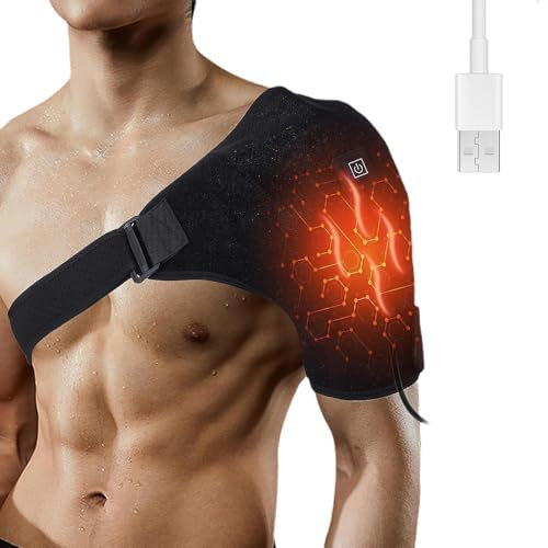 DAJASD Heated Shoulder Support, USB Electric Shoulder Heating Pad with 3 Modes & Adjustable Strap for Men & Women, Breathable Heated Shoulder Wrap Brace for Shoulder Pain Relief, Shoulder Relax Muscle
