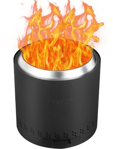 VEVOR Estufa de Fuego sin Humo, 390 mm de Alto, 400 mm de Diámetro, Chimeneas de Leña con Cenicero Extraíble Brasero Portátil para Exteriores de Acero Inoxidable SUS430 para Acampar en el Patio