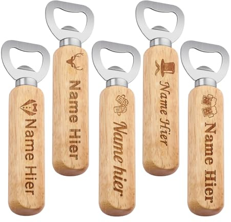 5 Stück Personalisierbarer Flaschenöffner aus Holz und Edelstahl | Geschenkbox aus Holz mit Personalisierung für Männer Papa Opa Vatertag Weihnachten (5)