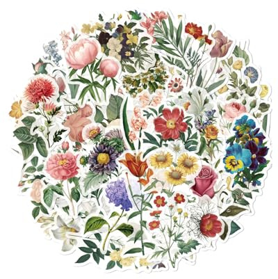 KGDUYC 100 Hojas Transparente Scrapbook Flor Pegatinas, PET Flor Pegatinas, Botánico Pegatinas, Scrapbook Flor Pegatinas, Álbumes, Scrapbooking, Portátiles, Manualidades