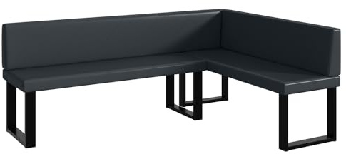 MEBLINI Eckbank für Esszimmer - Küchenbank - Essecke - Sitzecke Küche - ERIC - U-Beine 142x196x87cm Rechts - Dunkelgrau Kunstleder