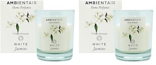 Ambientair Vela Aromática White Jasmine, Vela en Vaso de Cristal para Interiores, Duración 30 Horas (Paquete de 2), Scent: Jazmín Blanco
