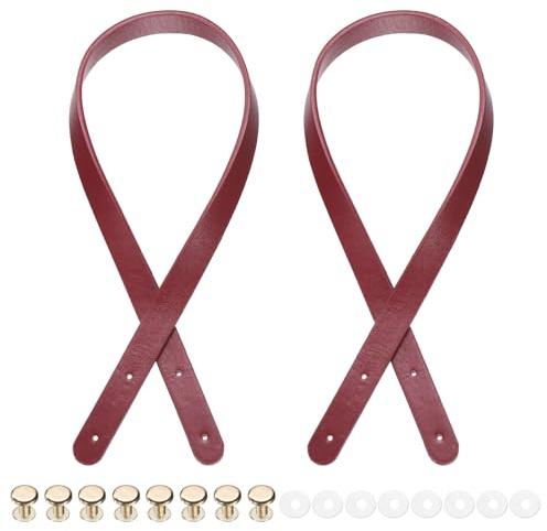 sourcing map 2 manici per borsa in pelle PU, 65 cm, con 8 rivetti larghi 1,8 cm, da cucire, tracolla di ricambio per borse fai da te, portafogli, riparazioni di borse, bordeaux