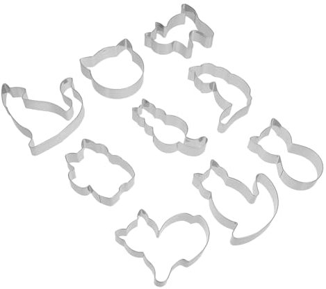 OKUMEYR Moldes para Galletas de Acero Inoxidable Resistentes Moldes para Hornear con Forma de Gato Seguros para La Familia Juego de 9 Cortadores de Galletas