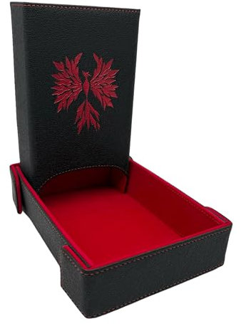 Norse Foundry Red Phoenix Würfeltablett und Turm Bundle – Luxuriöses samtsicheres Leder-Finish – RPG-Gaming-Zubehör für Tischabenteuer – Kontrollierte Rollen & feuriges Design
