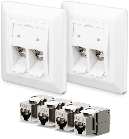LEENUE 2 x 2-Port CAT7 Netzwerkdose Unterputz + 4 x CAT7 Keystone RJ45 | 10 Gbit/s, Geschirmt, Werkzeuglose Montage, Lan Ethernet Dose Buchse Einbaubuchse, Weiß