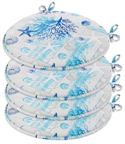 emmevi Set 4 Cuscini Sedia Rotondi Cotone Con Lacci Lavabili Morbidi Coprisedia Tondi Corallo Azzurro