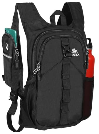 Pvnoocy 16L Leichtrucksack, Faltbarer Wanderrucksack Klein mit Handytasche, Wasserabweisend Rucksack Wandern für Herren & Damen, Nylon Trekkingrucksack für Camping Outdoor Wandern Travel, Schwarz