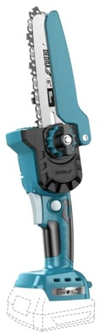 DEDRA Mini motosega da 6, piccola sega a batteria da 18 V, design leggero e dimensioni compatte, protezione della catena, spessore di taglio (fino a 140 mm) 8 m/s velocità, alta velocità di rotazione