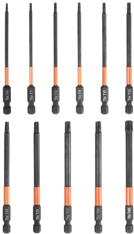 sourcing map Set di punte per cacciavite Torx T6-T40 da 100 mm di lunghezza con codolo esagonale magnetico senza foro a prova di manomissione a 6 punte per cacciavite a stella in acciaio fosfato S2