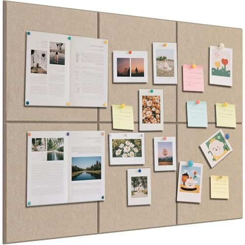 Filt anslagstavla 60 x 90 cm – 6 stycken filtanslagstavlor självhäftande 30 x 30 cm Memo-brädor, bulletinboard, väggdekoration (mörk kamel)