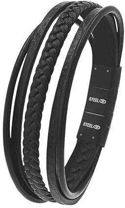 Tom Tailor Armband für Herren, Edelstahl und Leder, 20+1,5 cm, schwarz, Geschenkidee, Armschmuck, Herrenschmuck, 2100693