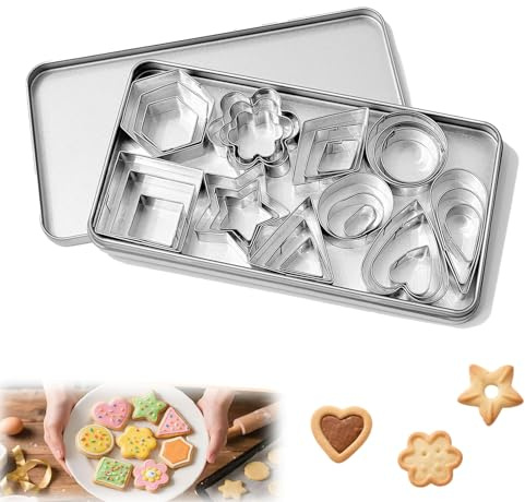 Mini Cookie Cutters Set, 30 Small Cookie Cutter Stainless Steel Biscuit Cutters Shapes Heart Star Circle Round Flower Moul for Baking Cake Decorations Sugar Cakes and Biscuits