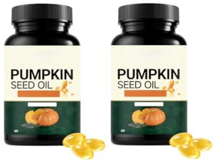 Olio di semi di zucca - Olio vergine puro spremuto a freddo per capelli e pelle - Senza glutine non OGM, per donne e uomini - 60 conteggi,2PCS