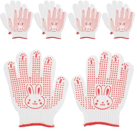 DRESSOOS 5 Par Barnträdgårdshandskar med Kaninmotiv Non-slip Skyddshandskar för Utearbete och Trädgårdsarbete Mjuka Stretchiga Handskar för Flickor och Pojkar