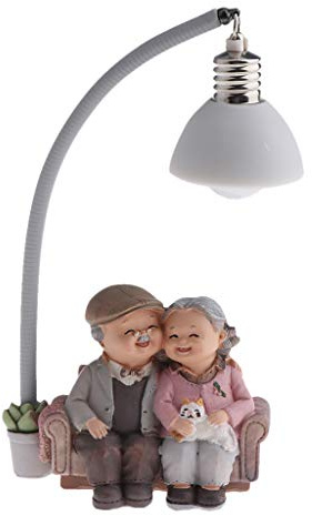 Perfeclan Süße Gartenfigur Opa und Oma auf Bank aus Harz, Geschenkidee für Weihnachten/Geburtstag - Mit Einer Katze