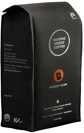 Kicking Horse Coffee, Grizzly Claw, Dark Roast, Whole Bean, 2.2 Pound - Certified Organic, Fairtrade, Kosher Coffee