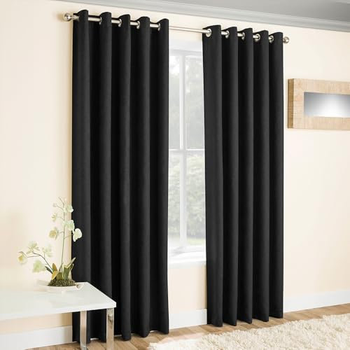 Enhanced Living Vogue Black 46 x 72 inch (117x183cm) Eyelet Thermal Noise Reducing Dim Out Curtains for Bedroom and Living Room