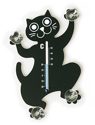 HAB & GUT -TG004- Fensterthermometer Schwarze Katze schwarzer Kater mit Saugnäpfen